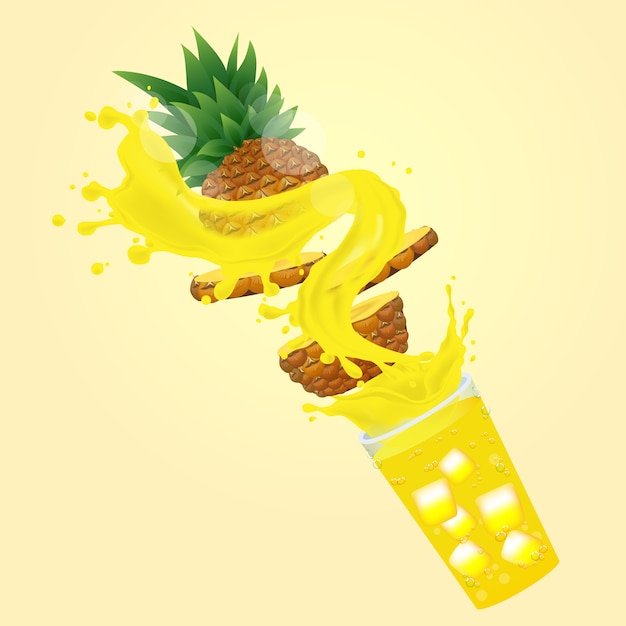 Vector jugo de piña con salpicaduras