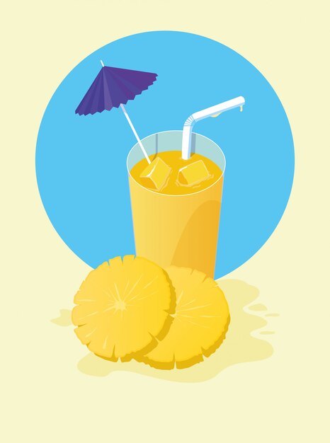 Jugo de piña con sombrilla y paja