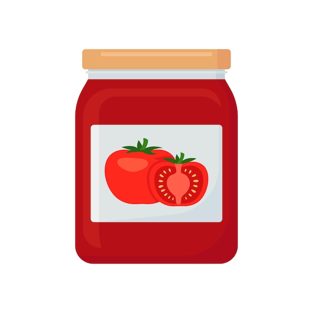 Jugo de tomate en frasco de vidrio pasta de tomate botella con conserva enlatada ilustración vectorial