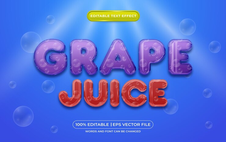 Vector jugo de uva efecto de texto editable estilo líquido
