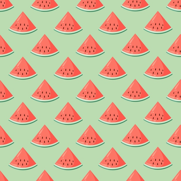 Jugosas rebanadas de sandía con patrón sin costuras Ilustración vectorial plana de frutas de verano Fondo de frutas tropicales para tela para bebés para niños Envases textiles para envolver papel tapiz de álbum de recortes