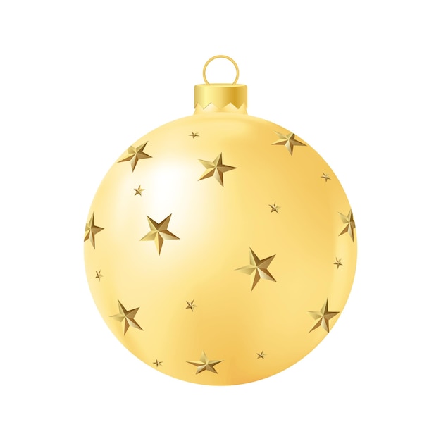 Juguete de árbol de navidad amarillo con estrellas doradas ilustración de color realista