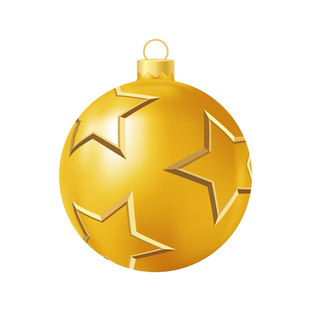 Juguete de árbol de Navidad amarillo con estrellas doradas Ilustración de color realista