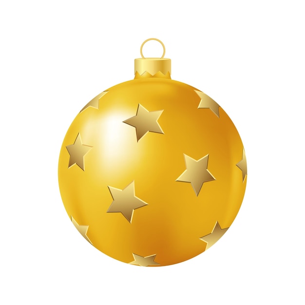 Juguete de árbol de navidad amarillo con estrellas doradas ilustración de color realista