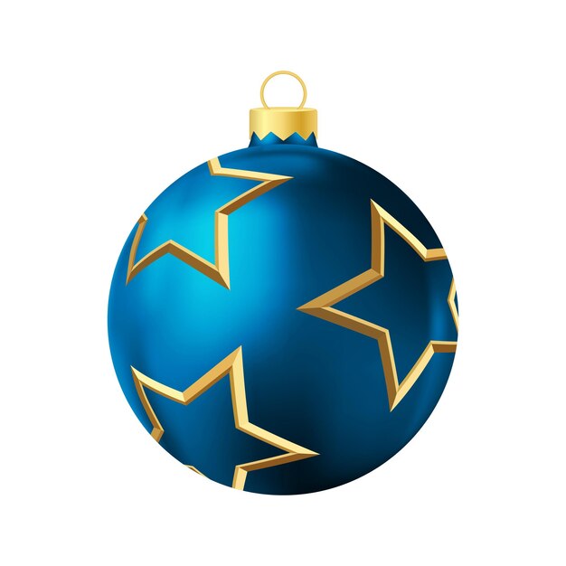Juguete de árbol de Navidad azul con estrellas doradas Ilustración de color realista