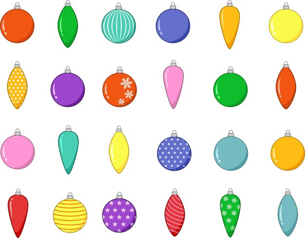 Juguete de árbol de Navidad. Colocar. Accesorios festivos. Ilustración de vector de feliz año nuevo.