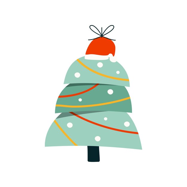 Juguete de árbol de Navidad en forma de árbol Decoración de feliz año nuevo en colores retro estilo plano con elementos pegatina de Navidad icono de símbolo de vacaciones Ilustración vectorial