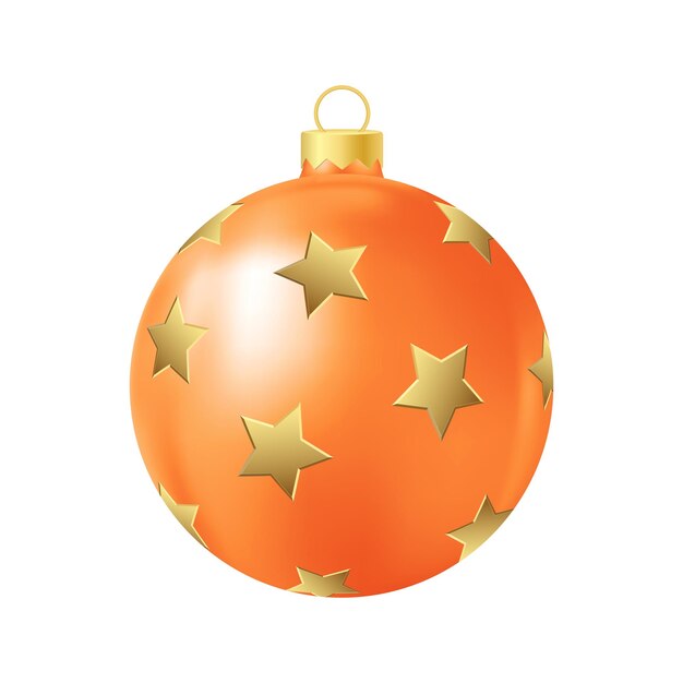 Juguete de árbol de Navidad naranja con estrellas doradas Ilustración de color realista