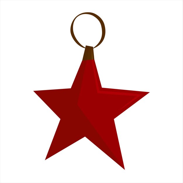 Juguete de árbol de Navidad rojo en forma de estrella Decoración de Año Nuevo y Navidad Ilustración vectorial plana aislada sobre fondo blanco