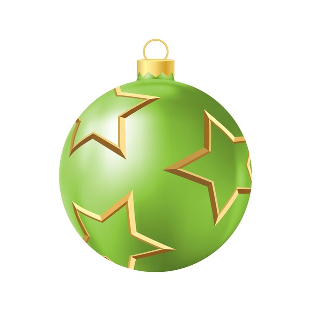 Vector juguete de árbol de navidad verde con estrellas doradas ilustración de color realista