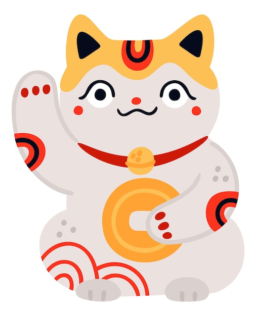 Vector juguete japonés de la suerte maneki neko personaje tradicional