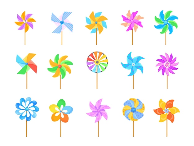 Juguete de molino de viento papel molinete juguetes dibujos animados veleta verano brisa tiempo color niño origami molino pin rueda con flor para bebé ventilador veleta ordenada ilustración vectorial de rueda molino de viento rotar