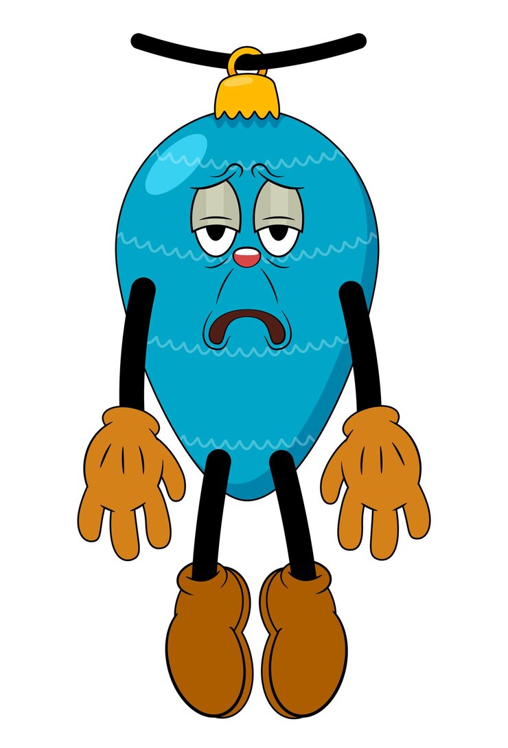 Vector juguete de navidad azul triste en estilo de historieta cómica
