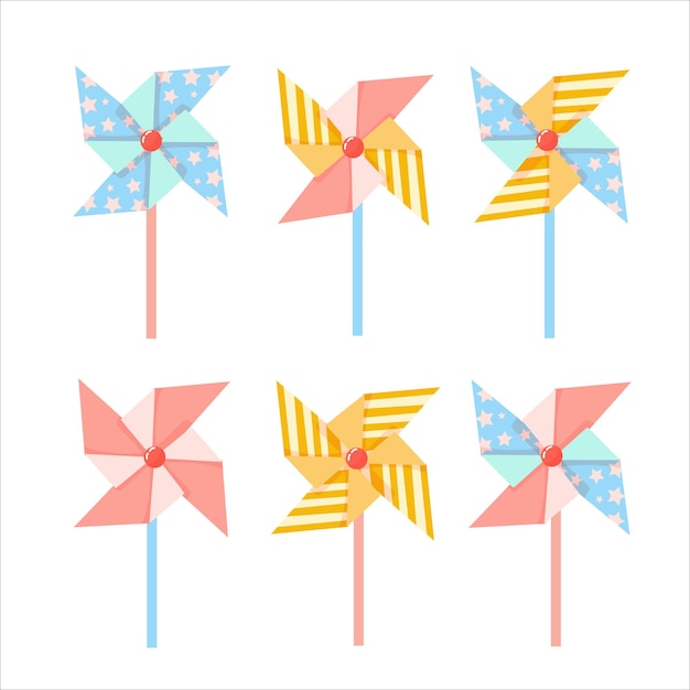 Juguete para niños Molino de viento Accesorios de vacaciones de verano Ilustración vectorial aislada en un fondo blanco