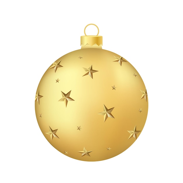 Juguete o bola de árbol de Navidad dorado Ilustración volumétrica y realista en color