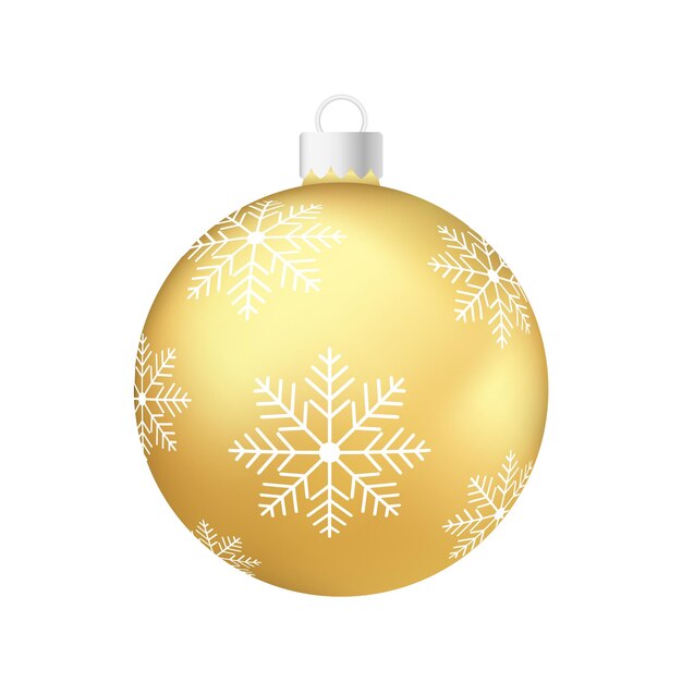 Juguete o bola de árbol de Navidad dorado Ilustración volumétrica y realista en color