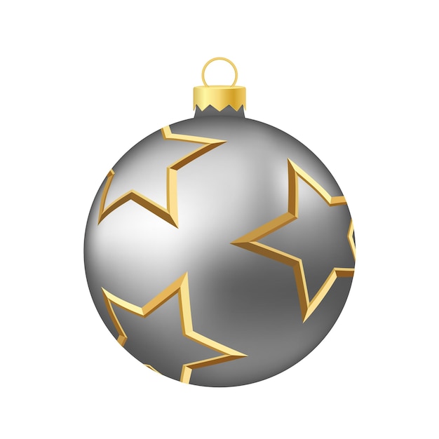 Vector juguete o bola de árbol de navidad de plata gris ilustración de color realista y volumétrica