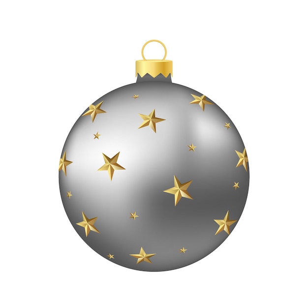 Juguete o bola de árbol de Navidad de plata gris Ilustración de color realista y volumétrica