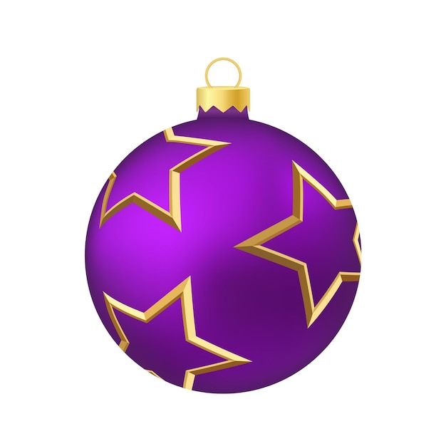 Juguete o bola de árbol de Navidad violeta púrpura Ilustración de color volumétrica y realista