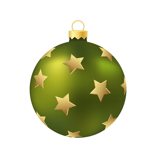 Juguete o bola verde para el árbol de Navidad Ilustración volumétrica y realista en color