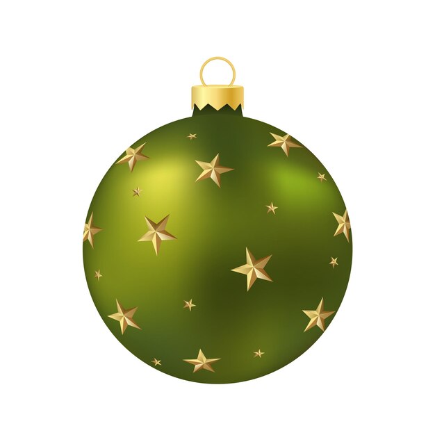 Juguete o bola verde para el árbol de Navidad Ilustración volumétrica y realista en color