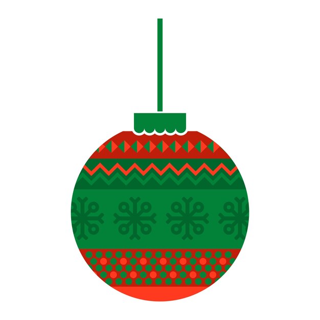 Juguete de pelota de vidrio con patrón de festividad nacional noruega en colores rojo y verde Joguete de bola de vidrio en estilo ornamentado de punto hecho a mano Vector plano simple aislado sobre fondo blanco