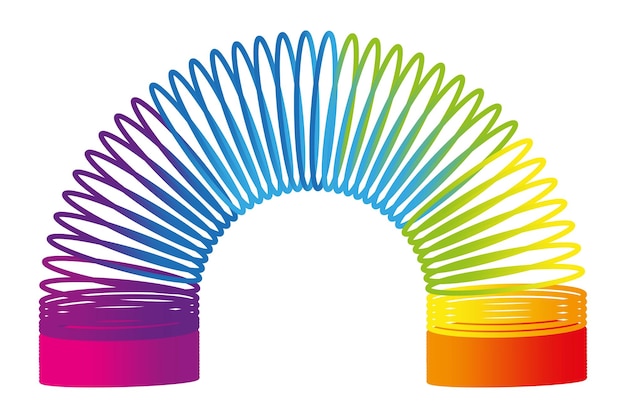 Vector juguete de resorte espiral arco iris juguete de niño de plástico coloreado niños resorte mágico slinky ilustración vectorial