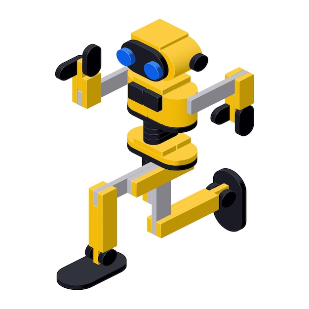 Juguete robot amarillo bailando en blanco vector clipart