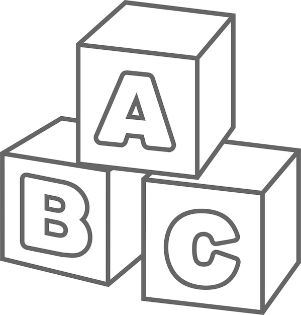 Vector juguetes alfabeto bloques esquema icono ilustración de juguete para niños