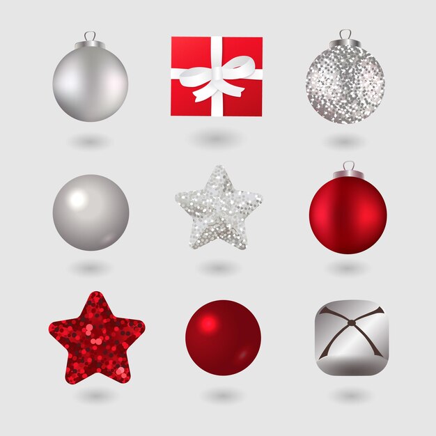 Juguetes de árbol de abeto de Navidad de vidrio vintage retro adornos de diferentes formas conjunto aislado