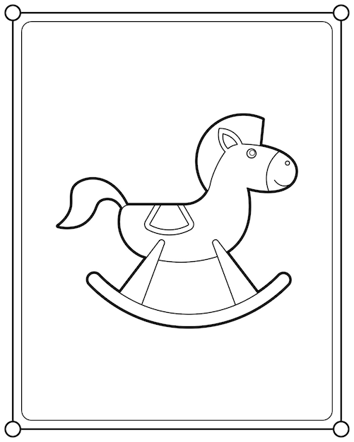 Juguetes de caballo mecedora adecuados para la ilustración de vector de  página para colorear de los niños | Vector Premium