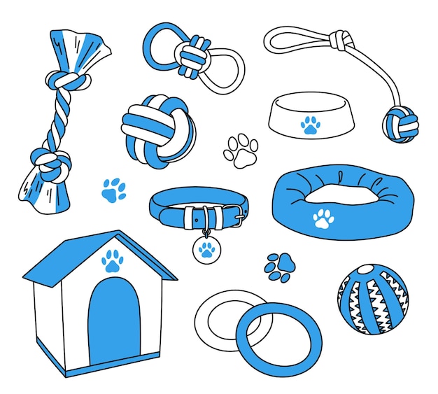 Juguetes y cosas para perros Ilustración vectorial