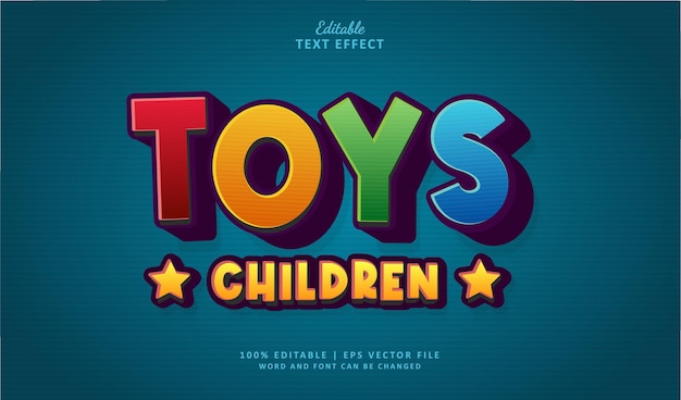 Juguetes para niños Efecto de texto editable Estilo de dibujos animados 3D y visualización para niños