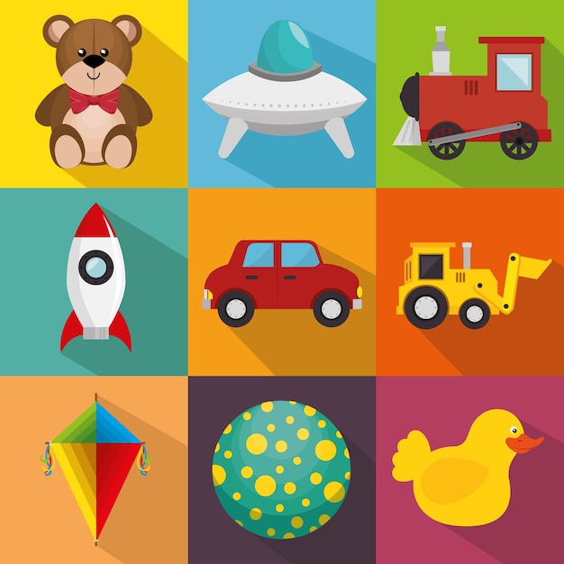 Juguetes para niños set icons