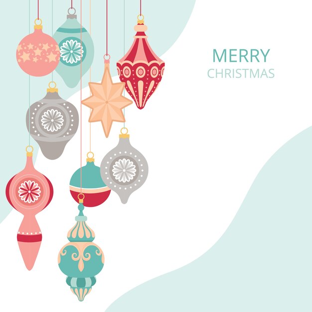 Juguetes retro navideños para decorar el árbol de Navidad. Elementos de año nuevo. ilustración