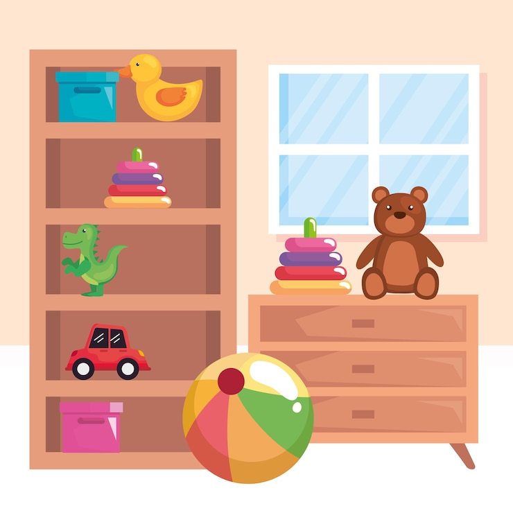 Vector juguetes en la sala de juegos
