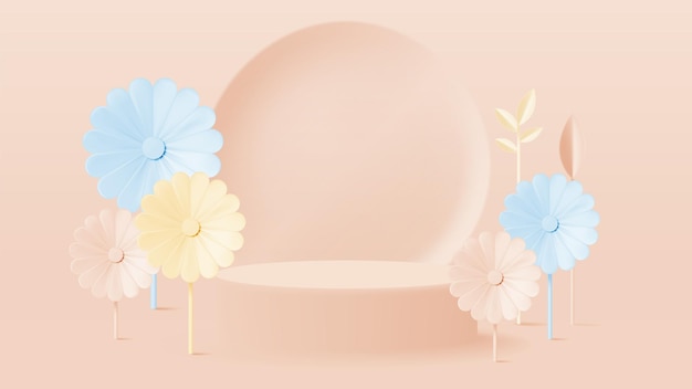 Un juguetón de flores de papel contra un cálido telón de fondo pastel