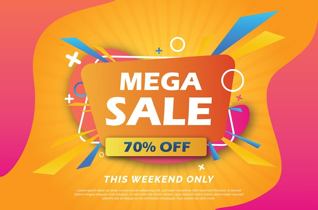 Juguetón plantilla de banner de mega venta naranja y rosa