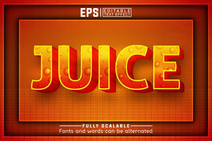 Vector juice 3d efecto de texto editable