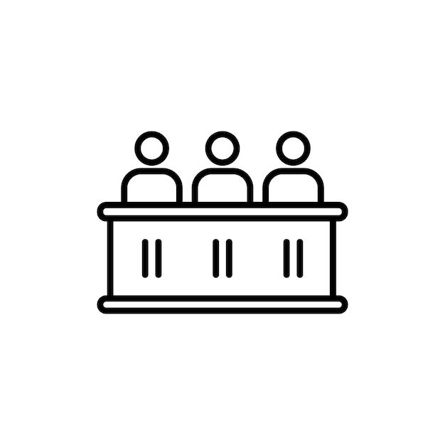 Juicio por jurado Icon Set Jury Reunión Panel Símbolo vectorial en un estilo negro lleno y delineado Señal de deliberación de justicia