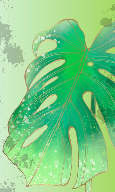 Vector juicy verano póster tropical brillante con gran hoja de monstera verde póster para decoración habitación decoración papeles de pared fondos para publicaciones en redes sociales