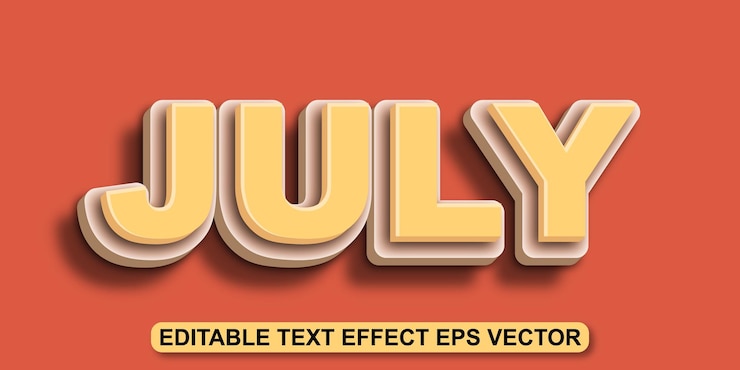 Vector julio color amarillo editable efecto de texto 3d vector eps