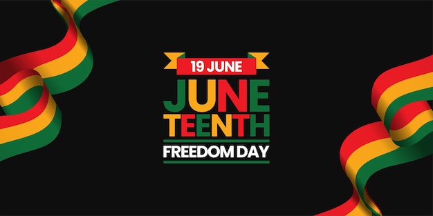 Juneteenth Día de la Libertad Celebra la Libertad Negra agitando una bandera de cinta con una plantilla de fondo