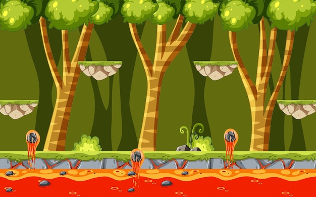 Jungla con plantilla de juego de plataformas de tierra de lava
