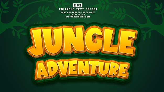 Jungle Adventure Vector de efecto de texto editable 3d con fondo