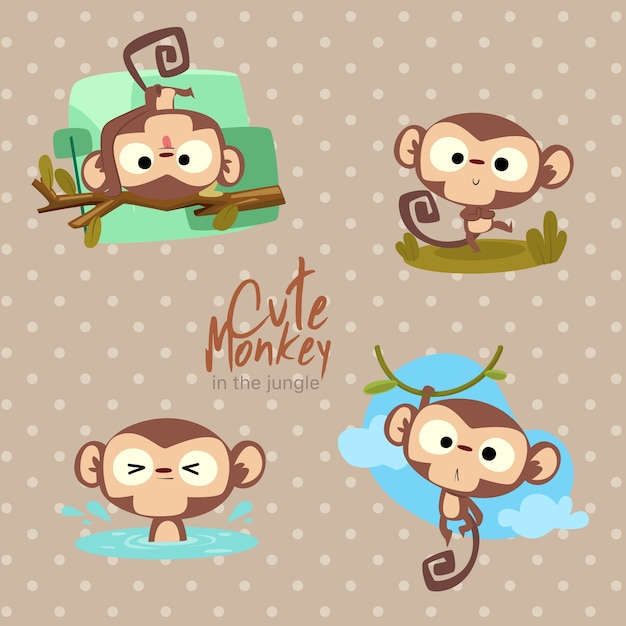 Vector jungle cute monkey