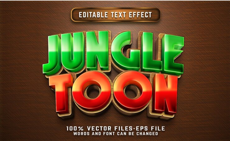 Vector jungle toon 3d efecto de texto de dibujos animados vectores premium