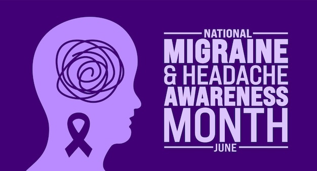 Vector junio es el mes de concienciación sobre la migraña y el dolor de cabeza plantilla de fondo concepto de vacaciones