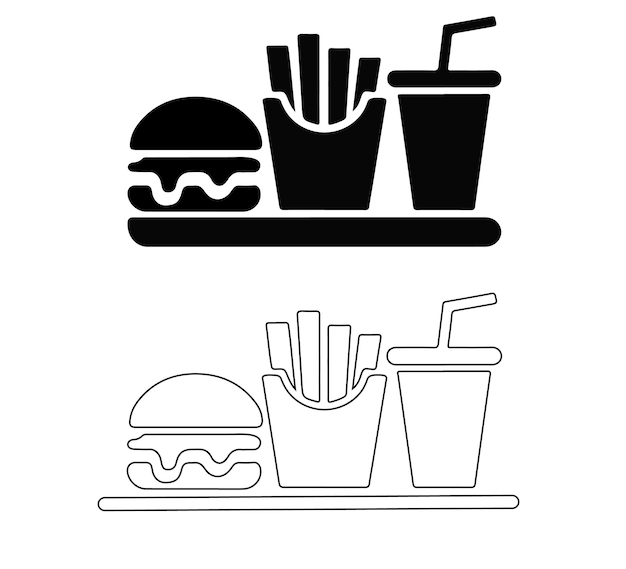Junk Food Art Bundle Cute Burger patatas fritas y ilustraciones de bebidas