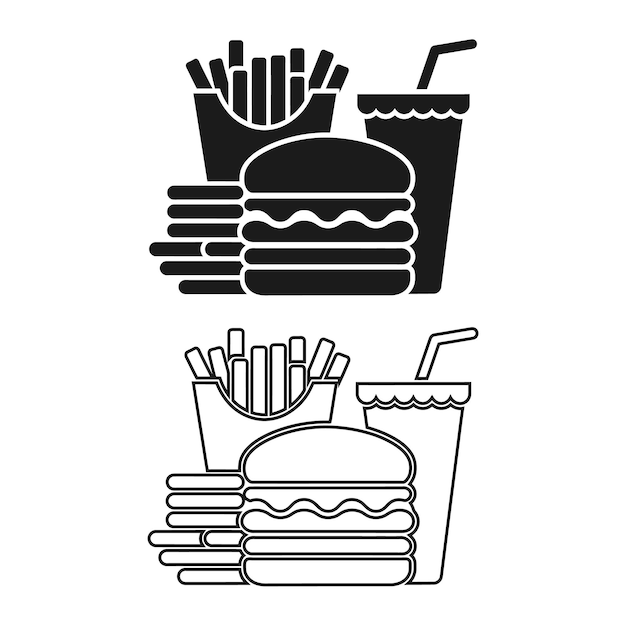 Junk Food Art Bundle Cute Burger patatas fritas y ilustraciones de bebidas